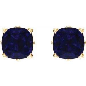 14K Yellow Gold 4x4 mm Cushion Lab-Grown Blue Sapphire Earrings – image 2