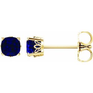 14K Yellow Gold 4x4 mm Cushion Lab-Grown Blue Sapphire Earrings