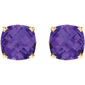 14K Yellow Gold 6x6 mm Cushion Natural Amethyst Earrings – image 2