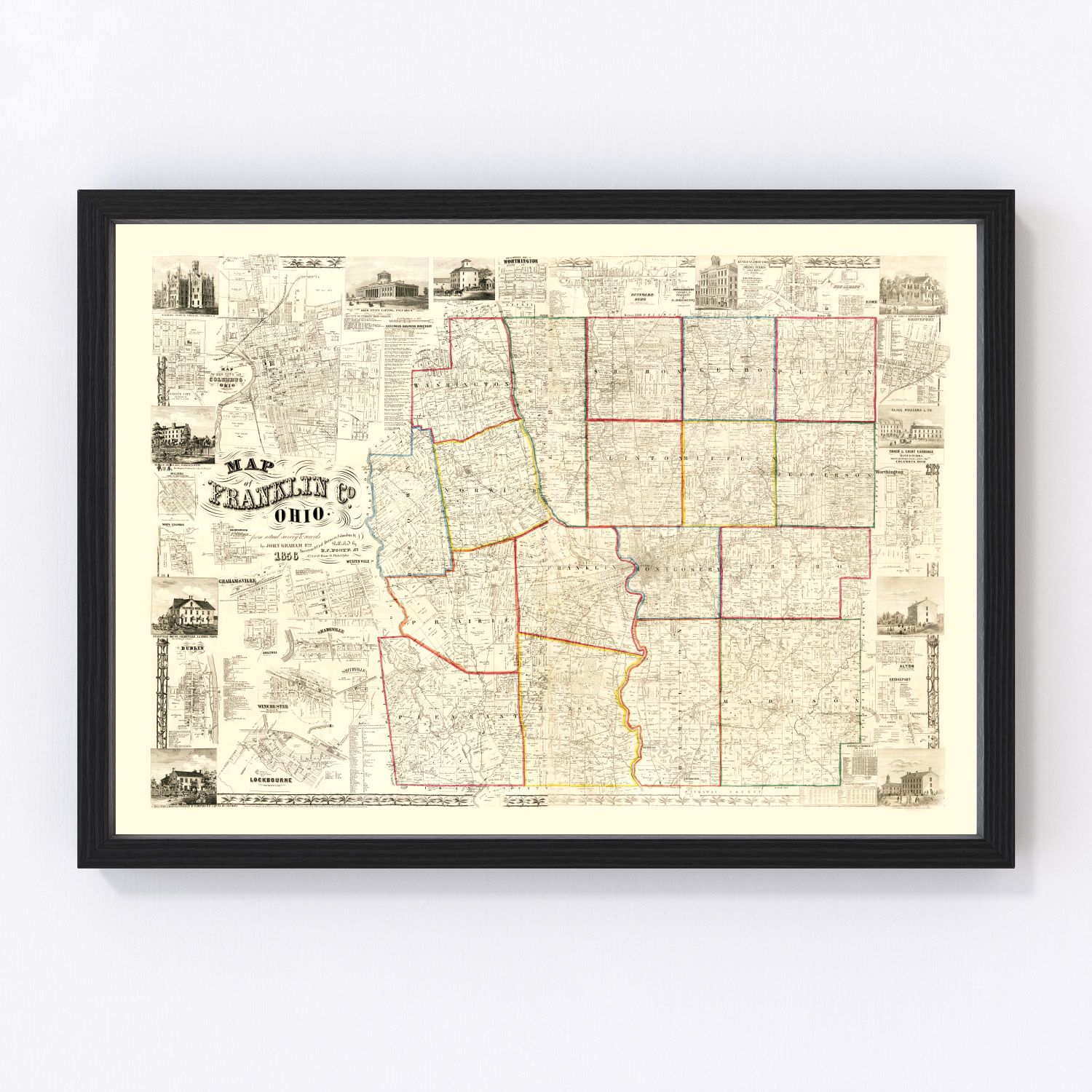 Vintage Map of Franklin County, Ohio 1856