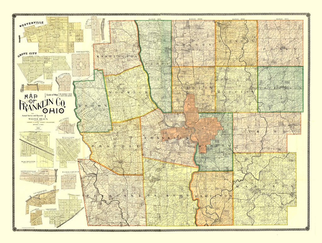 Vintage Map of Franklin County, Ohio 1895
