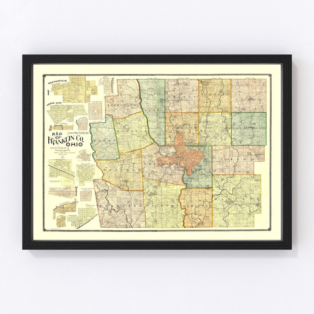 Vintage Map of Franklin County, Ohio 1895