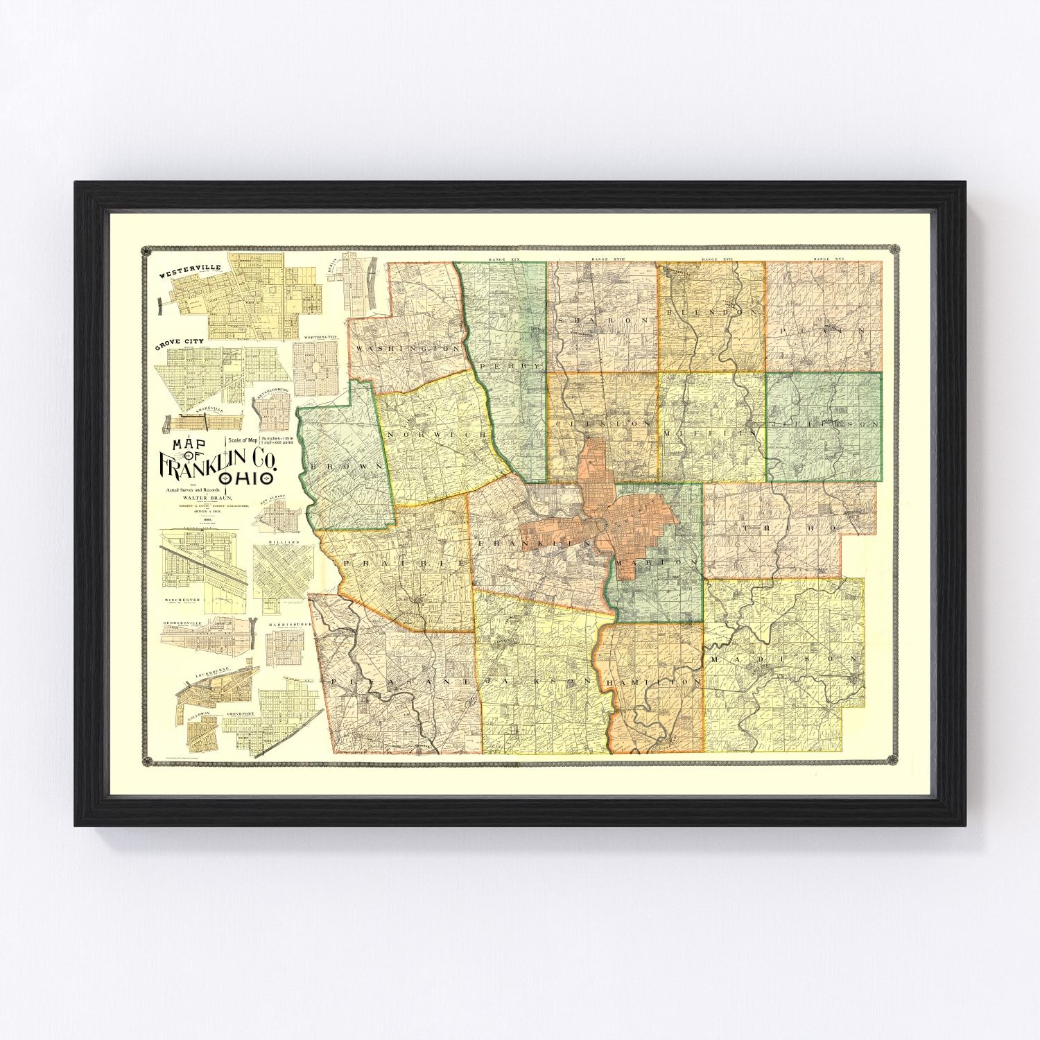 Vintage Map of Franklin County, Ohio 1895
