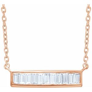 14K Rose Gold 1/4 CTW Natural Diamond Baguette Bar 18" Necklace