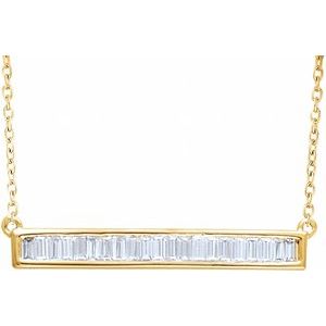14K Yellow Gold 1/2 CTW Natural Diamond Baguette Bar 18" Necklace