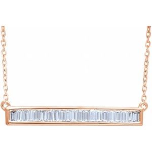 14K Rose Gold 1/2 CTW Natural Diamond Baguette Bar 18" Necklace