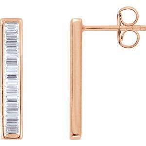14K Rose Gold 1/2 CTW Natural Diamond Baguette Bar Earrings