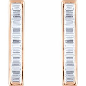14K Rose Gold 1/2 CTW Natural Diamond Baguette Bar Earrings – image 2