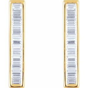 14K Yellow Gold 1/2 CTW Natural Diamond Baguette Bar Earrings – image 2