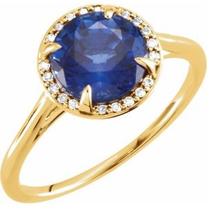 14K Yellow Gold Lab-Grown Blue Sapphire & .05 CTW Natural Diamond Ring