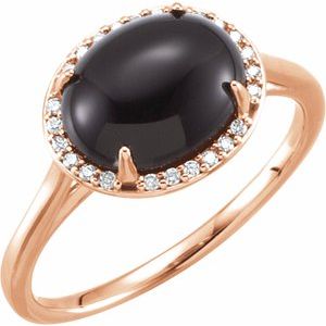 14K Rose Gold Natural Black Onyx & .04 CTW Natural Diamond Ring