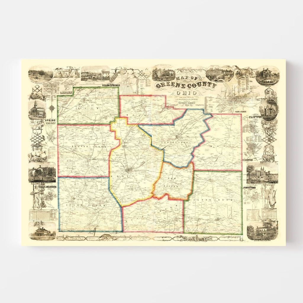 Vintage Map of Greene County, Ohio 1855