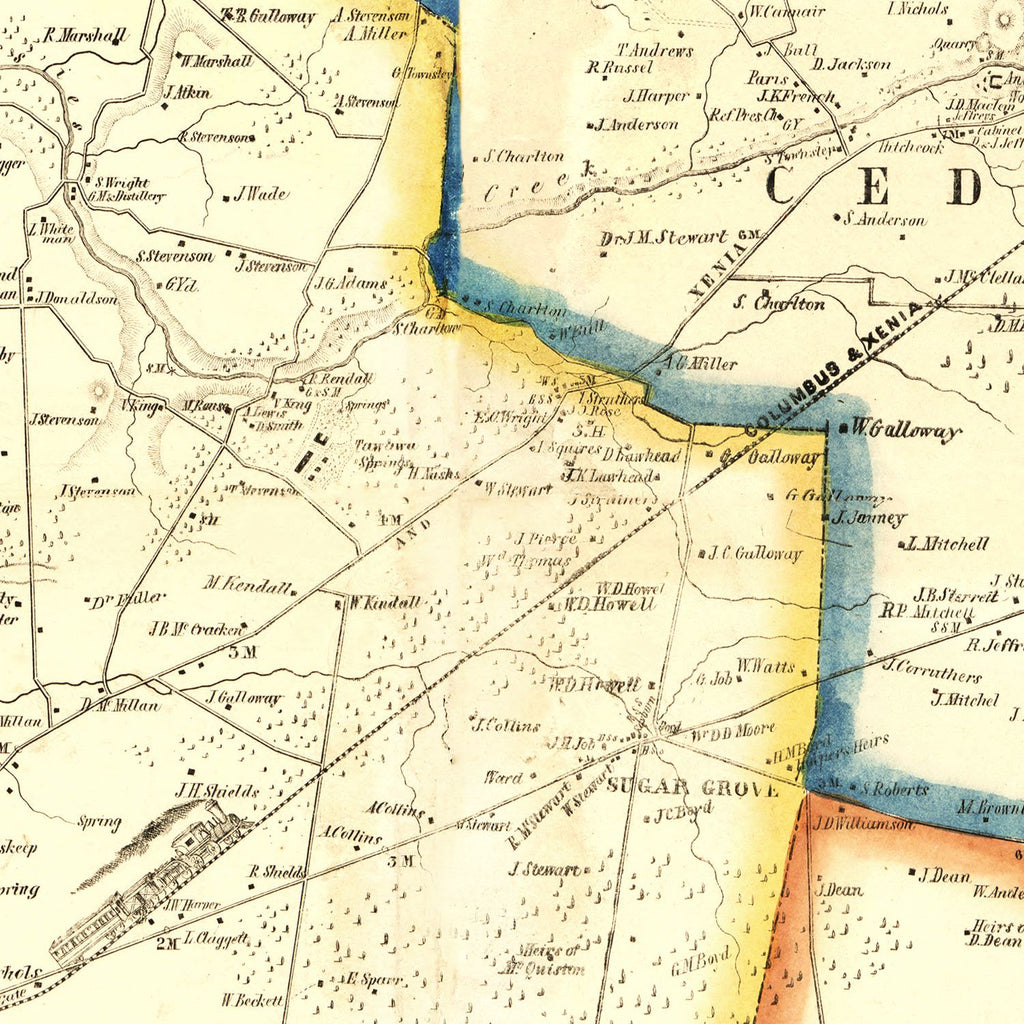 Vintage Map of Greene County, Ohio 1855