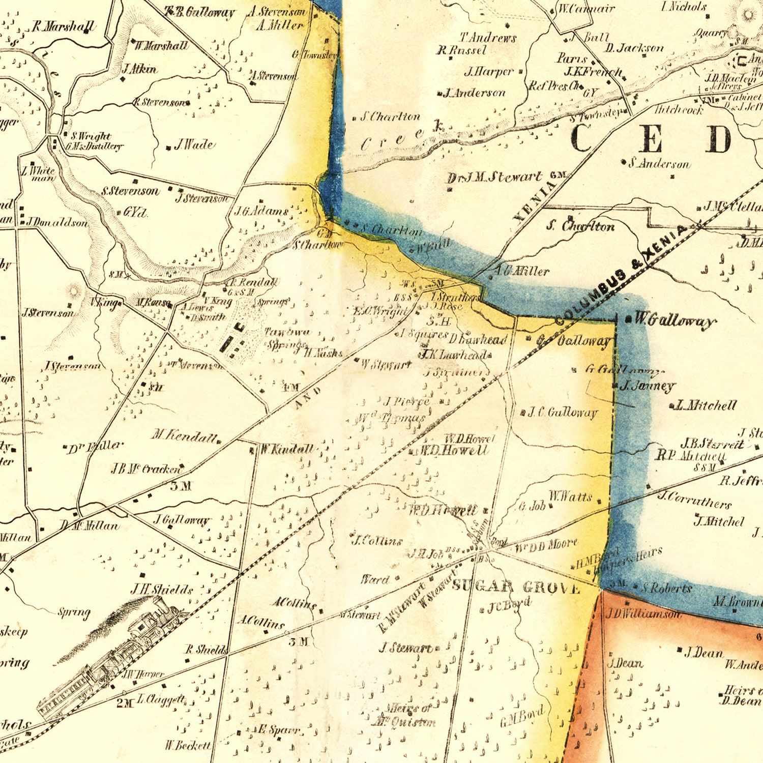 Vintage Map of Greene County, Ohio 1855