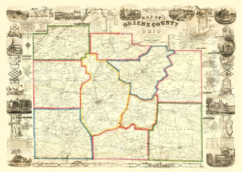 Vintage Map of Greene County, Ohio 1855