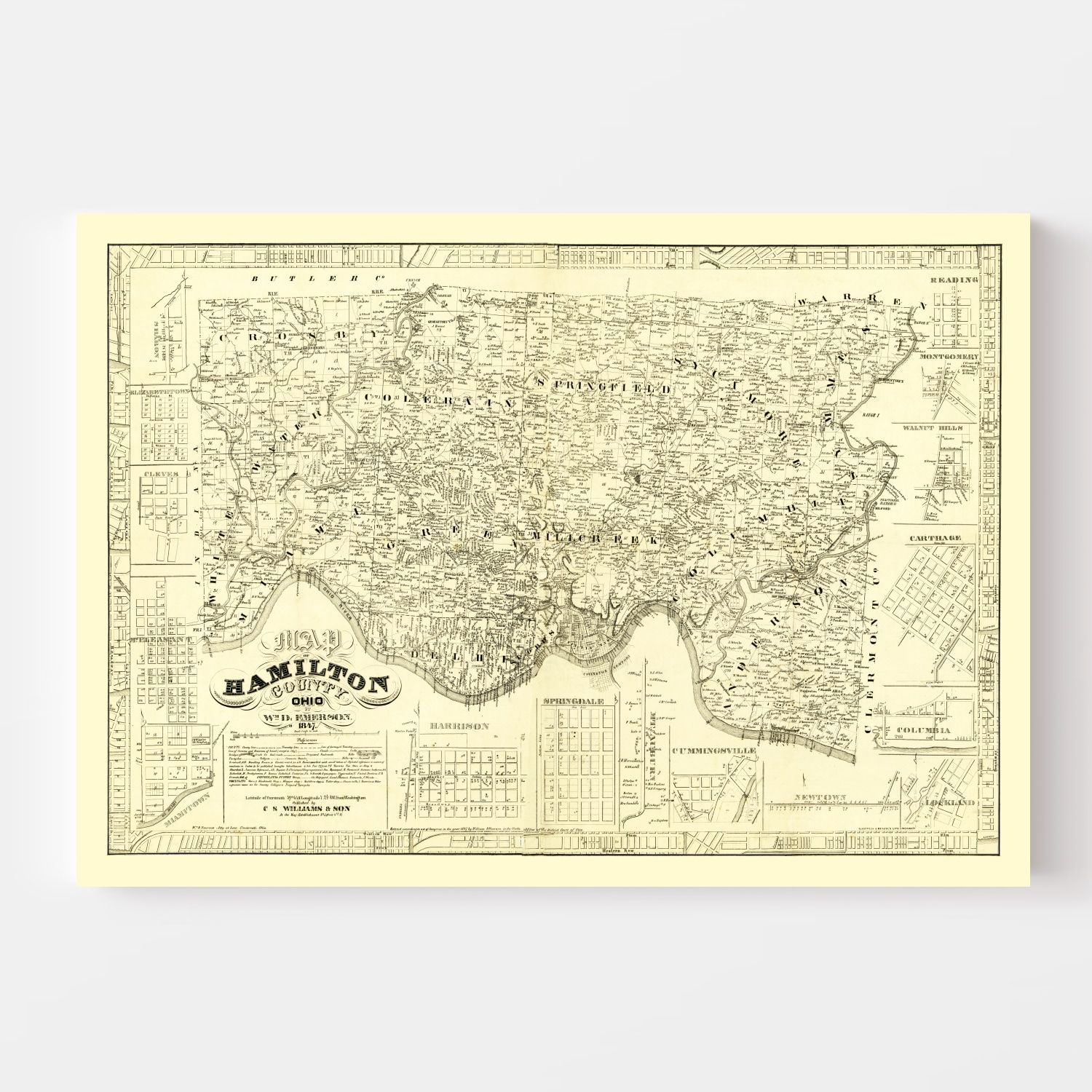 Vintage Map of Hamilton County, Ohio 1847