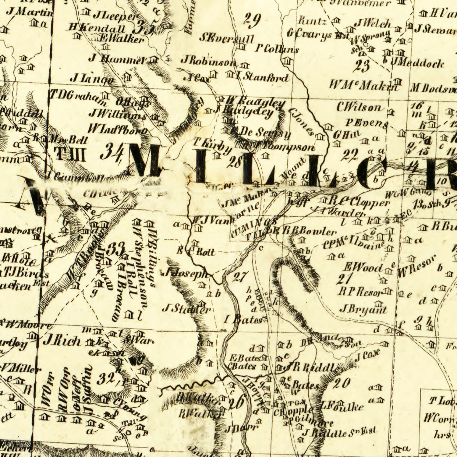 Vintage Map of Hamilton County, Ohio 1847