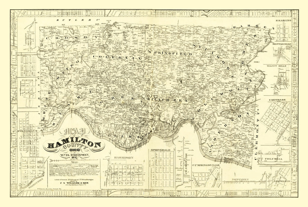 Vintage Map of Hamilton County, Ohio 1847