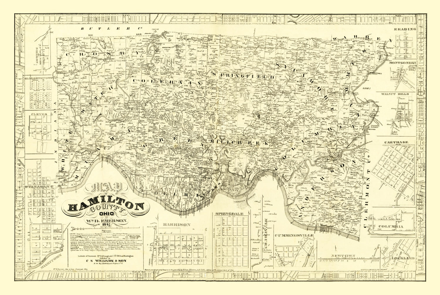 Vintage Map of Hamilton County, Ohio 1847