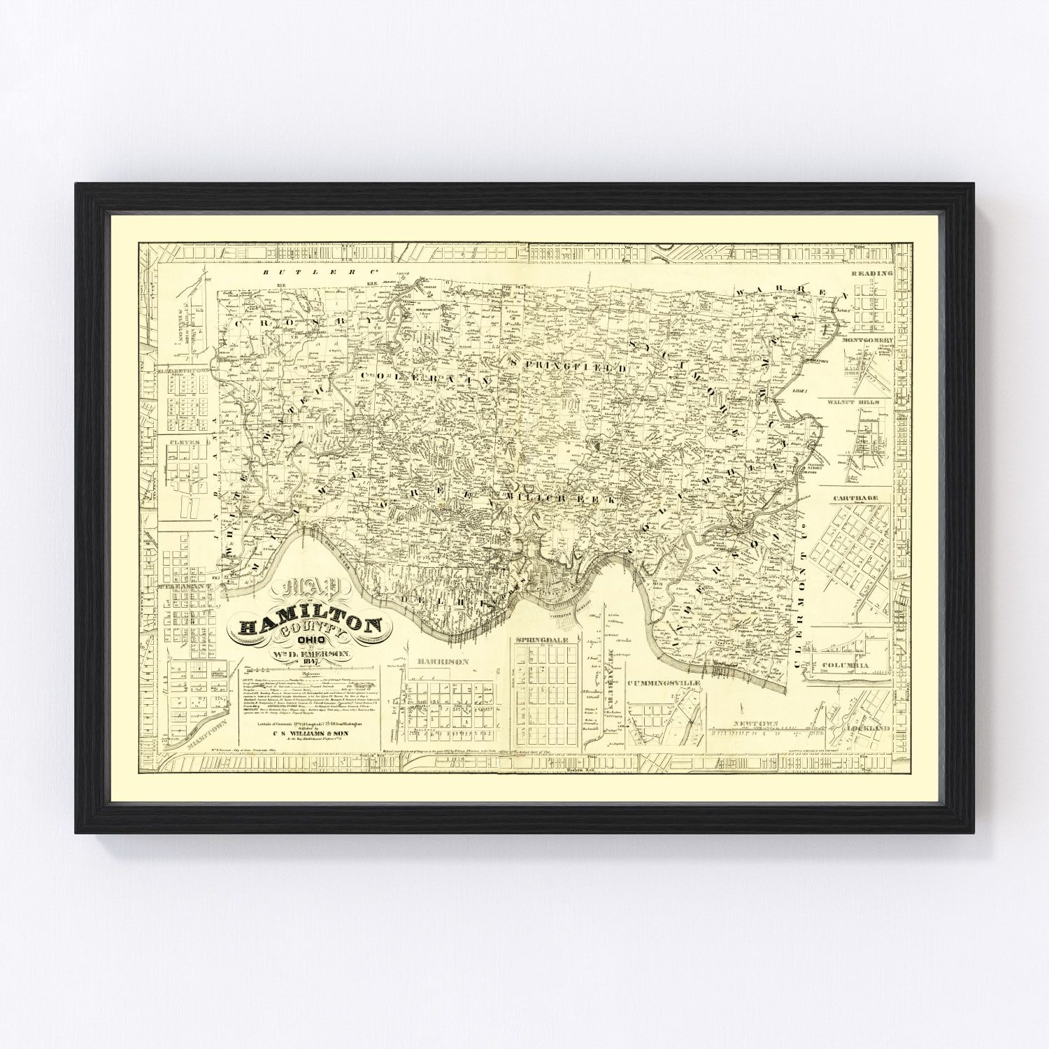 Vintage Map of Hamilton County, Ohio 1847