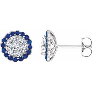 14K White Gold Natural Blue Sapphire & 5/8 CTW Natural Diamond Earrings