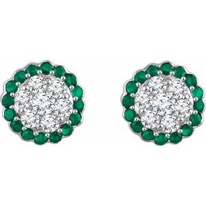 14K White Gold Natural Emerald & 5/8 CTW Natural Diamond Earrings – image 2