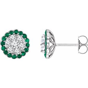 14K White Gold Natural Emerald & 5/8 CTW Natural Diamond Earrings