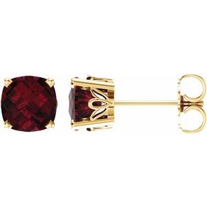 14K Yellow Gold 6x6 mm Cushion Natural Mozambique Garnet Earrings