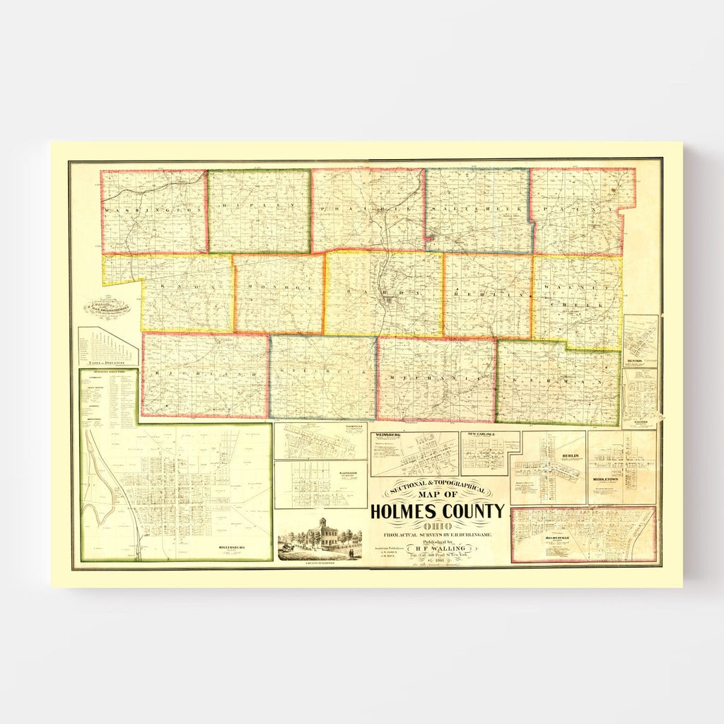 Vintage Map of Holmes County, Ohio 1861