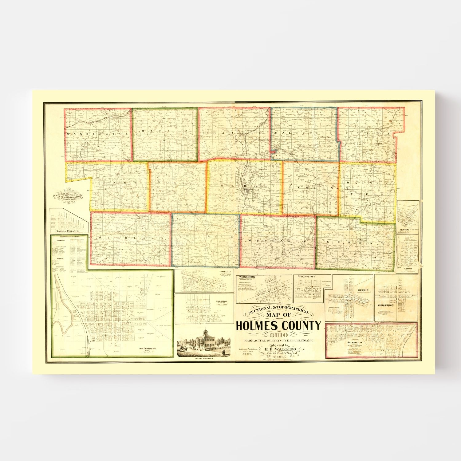 Vintage Map of Holmes County, Ohio 1861