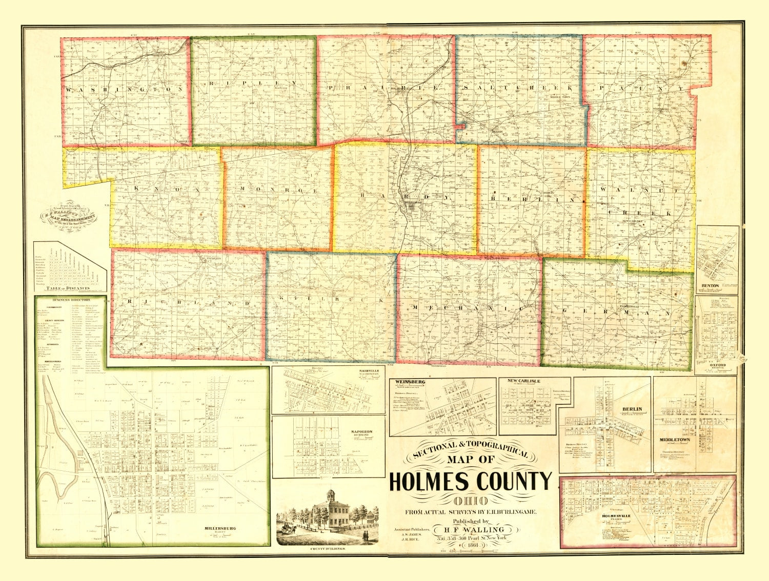Vintage Map of Holmes County, Ohio 1861