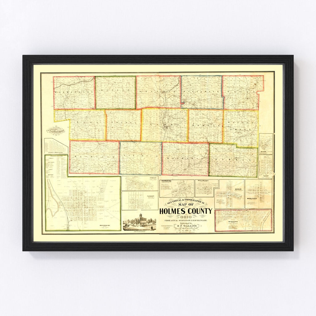 Vintage Map of Holmes County, Ohio 1861