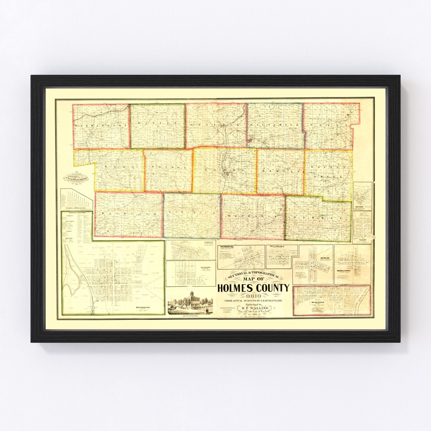Vintage Map of Holmes County, Ohio 1861