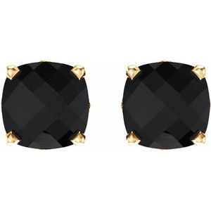 14K Yellow Gold 6x6 mm Cushion Natural Black Onyx Earrings – image 2