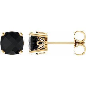 14K Yellow Gold 6x6 mm Cushion Natural Black Onyx Earrings