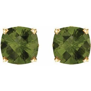 14K Yellow Gold 6x6 mm Cushion Natural Peridot Earrings – image 2