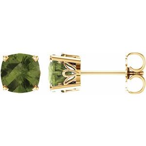 14K Yellow Gold 6x6 mm Cushion Natural Peridot Earrings