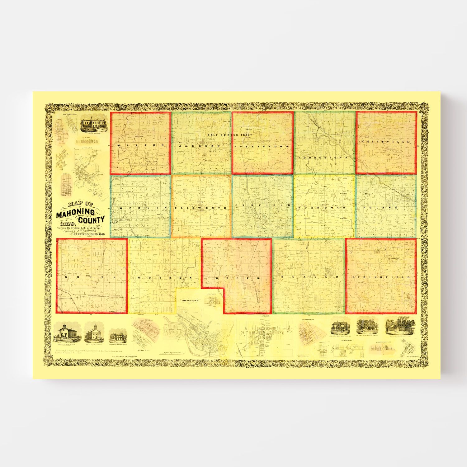 Vintage Map of Mahoning County, Ohio 1860