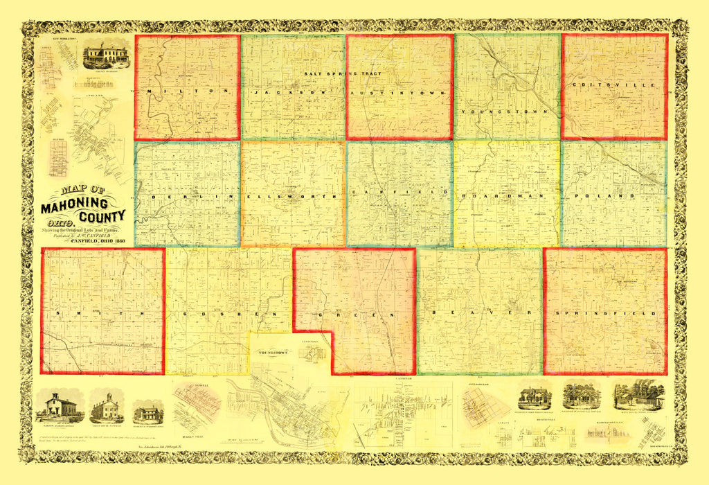 Vintage Map of Mahoning County, Ohio 1860