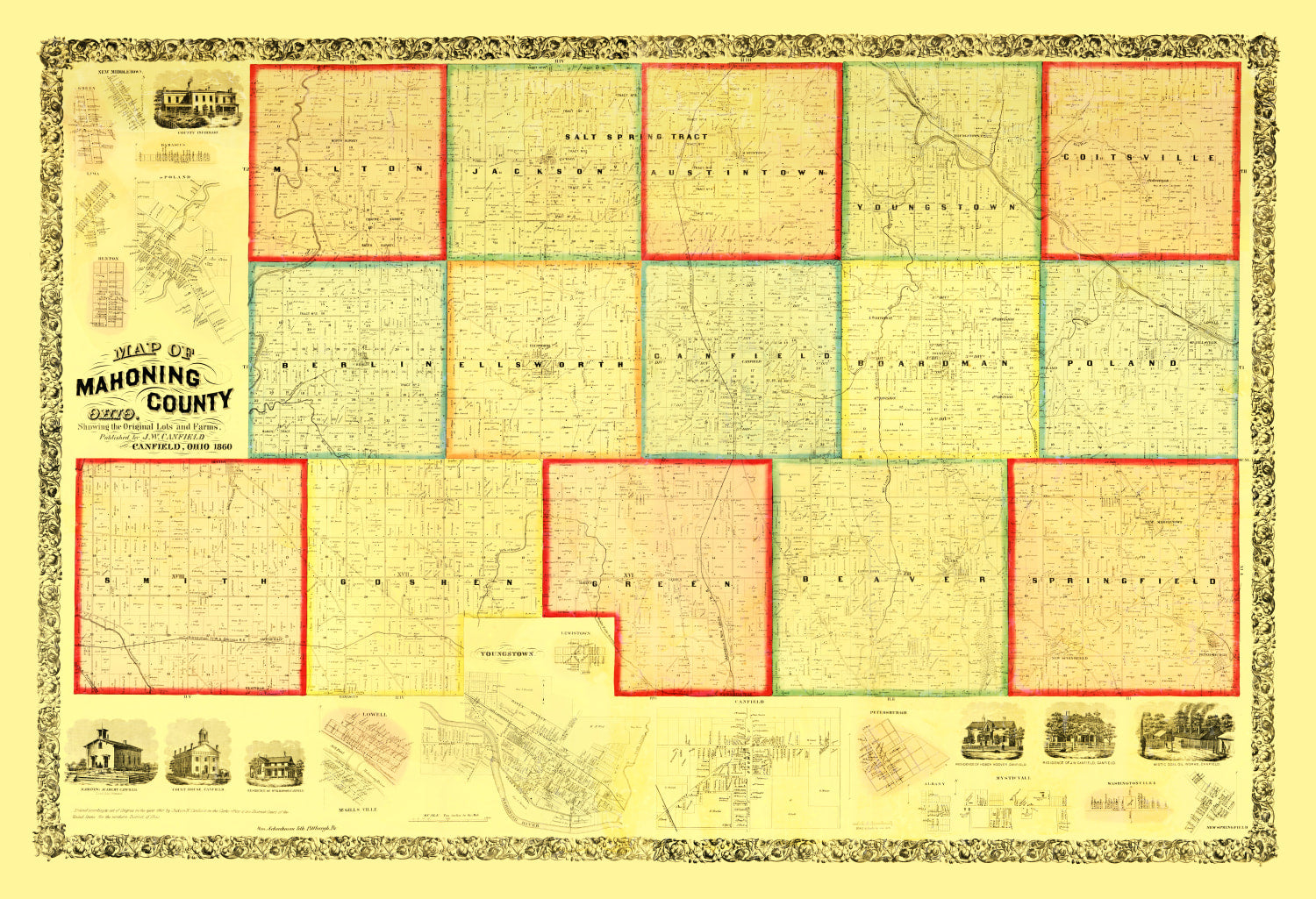 Vintage Map of Mahoning County, Ohio 1860
