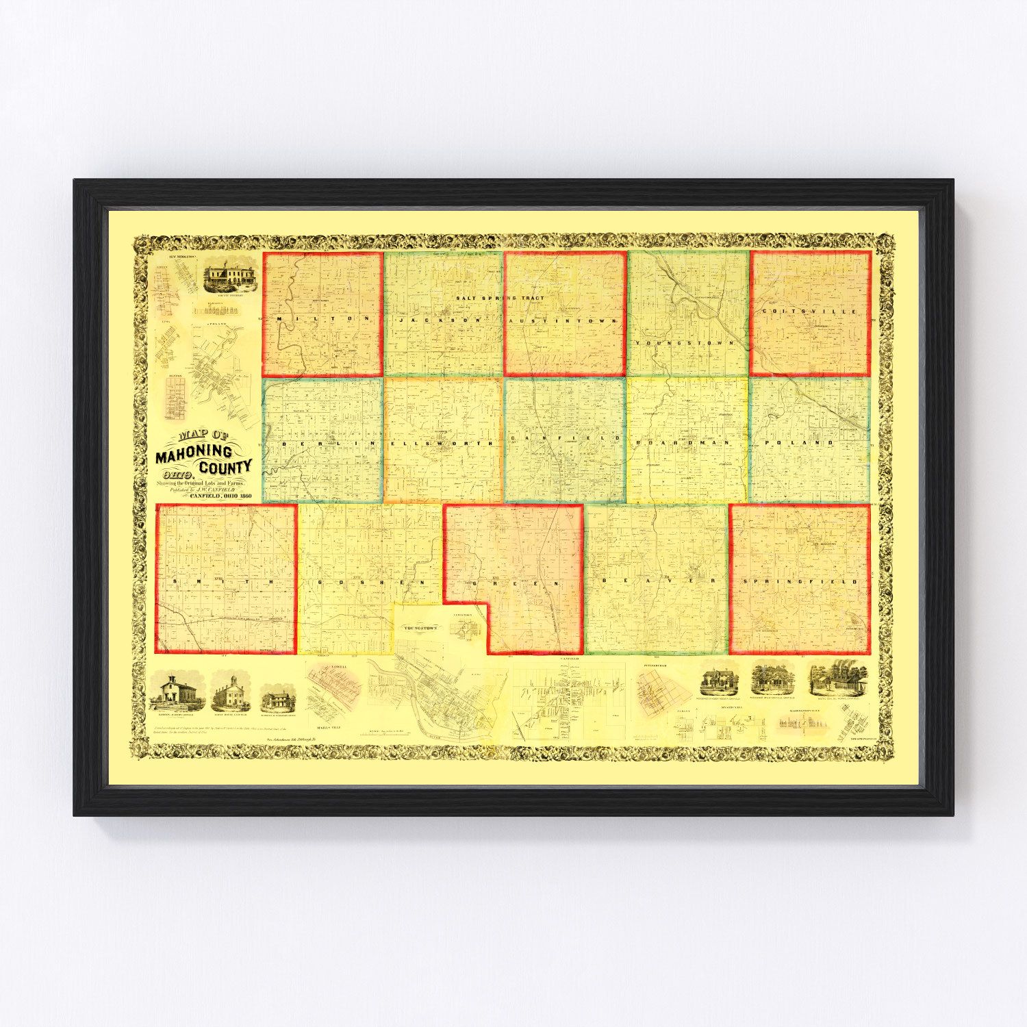 Vintage Map of Mahoning County, Ohio 1860