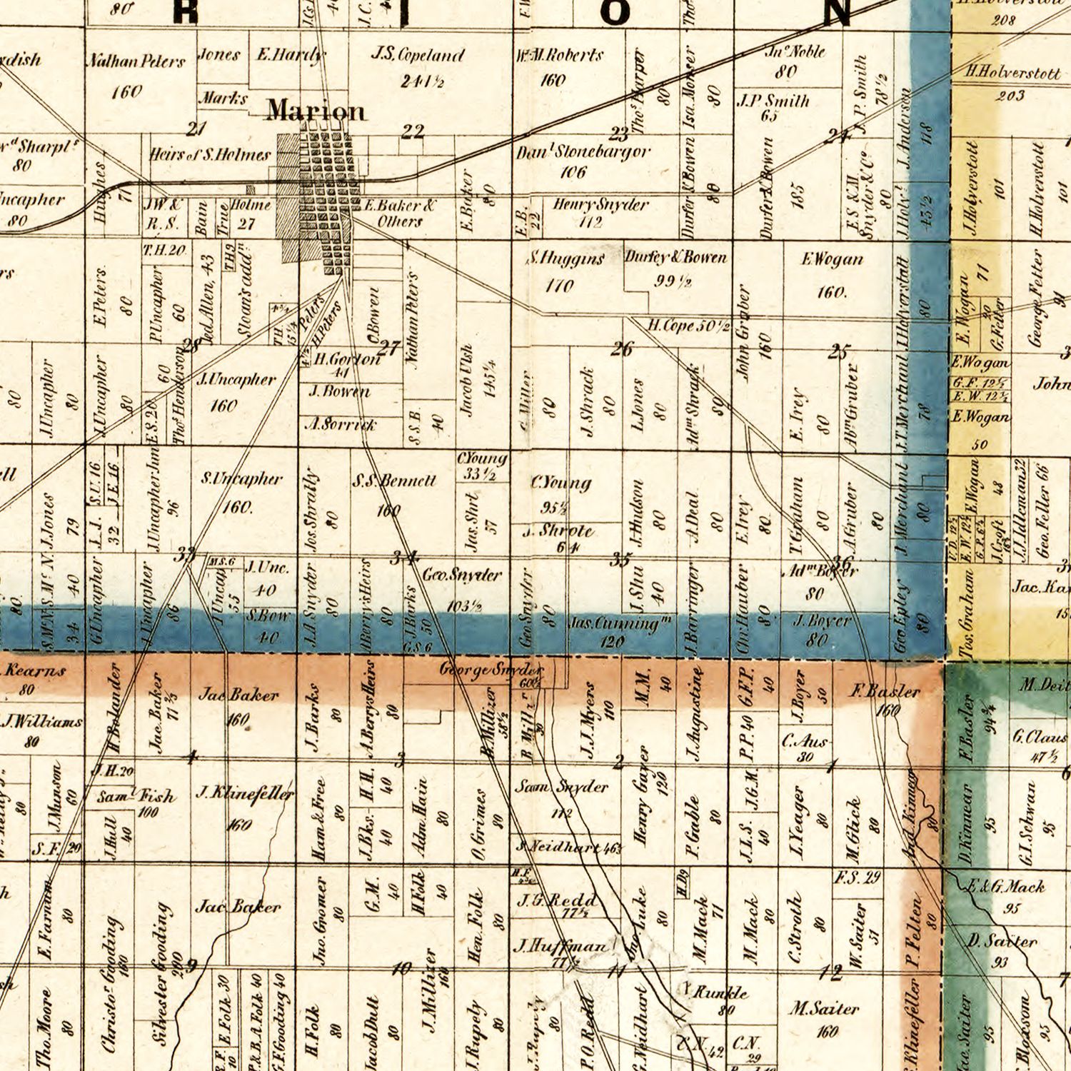 Vintage Map of Marion County, Ohio 1852