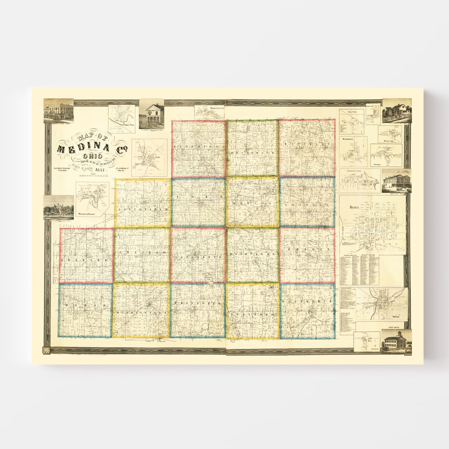 Vintage Map of Medina County, Ohio 1857