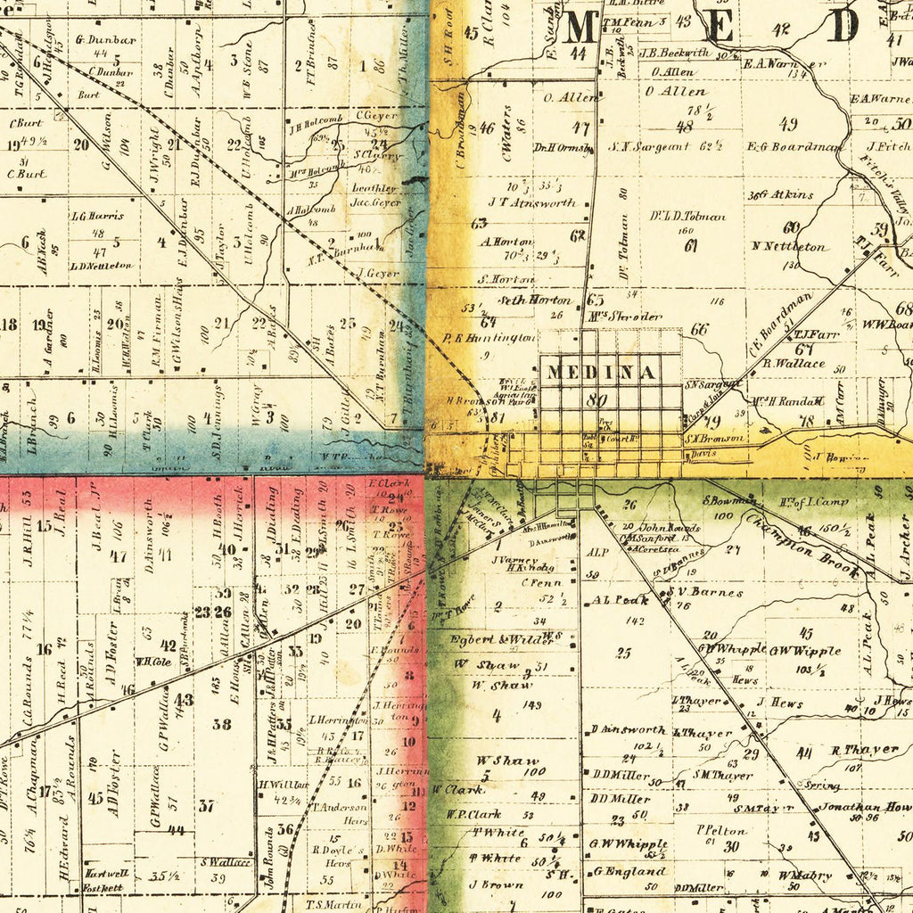 Vintage Map of Medina County, Ohio 1857