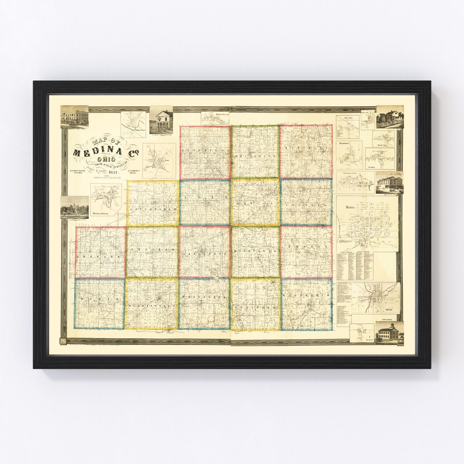 Vintage Map of Medina County, Ohio 1857
