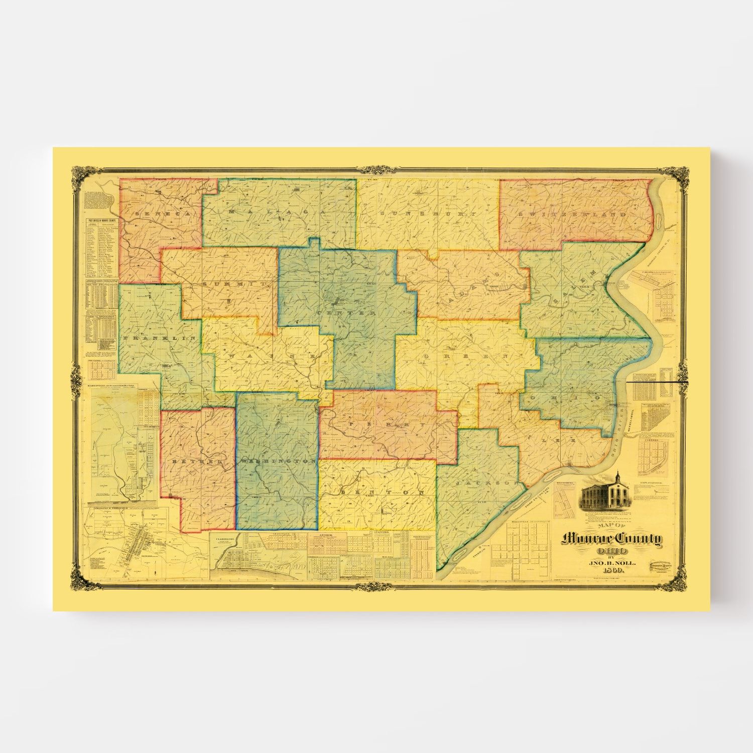 Vintage Map of Monroe County, Ohio 1869