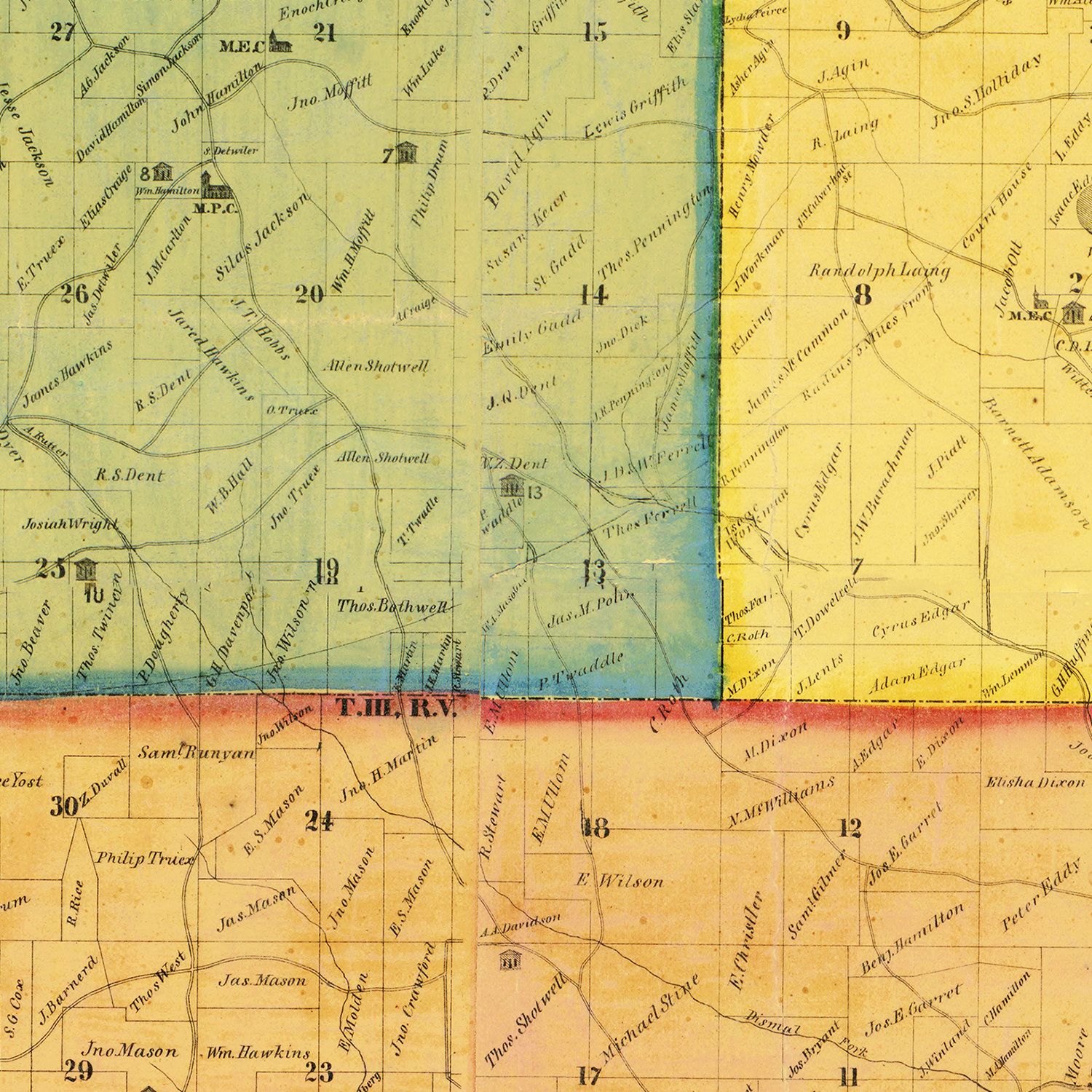Vintage Map of Monroe County, Ohio 1869