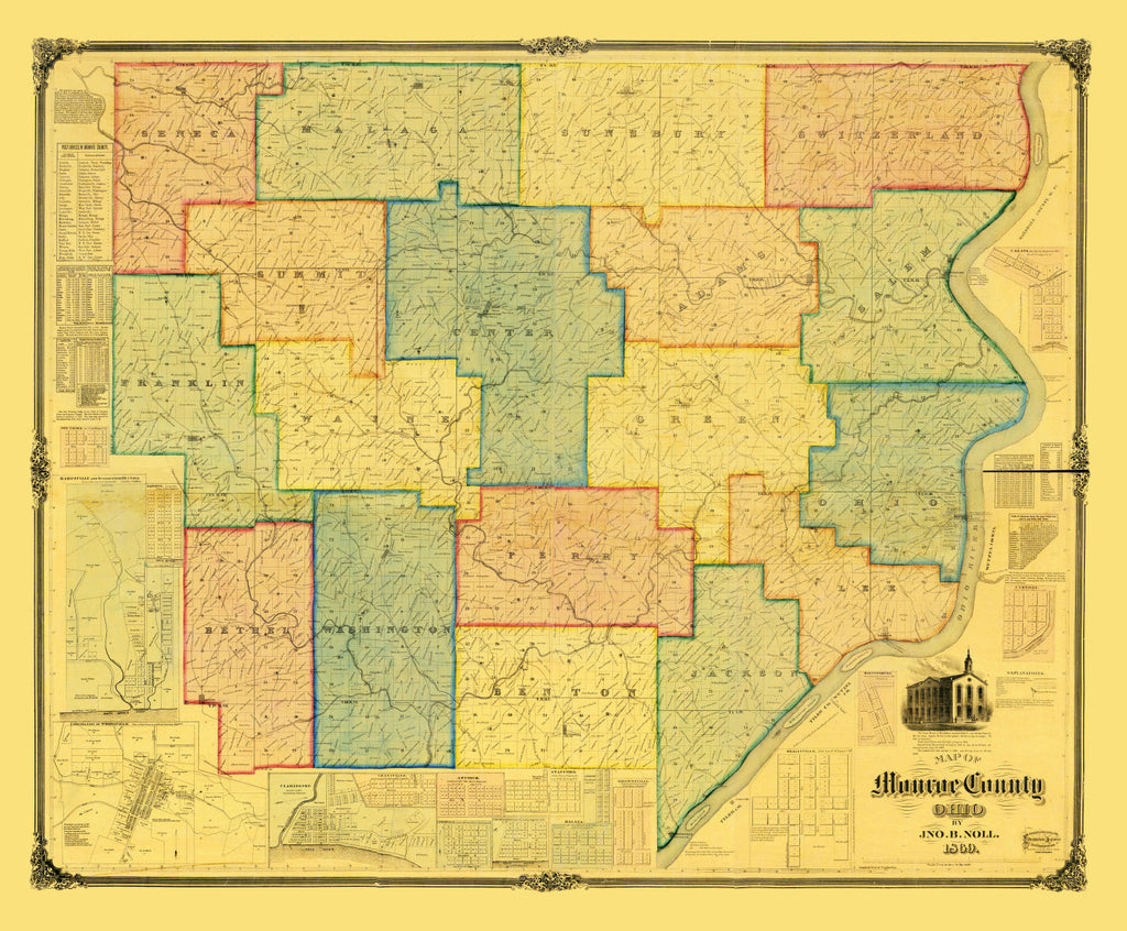 Vintage Map of Monroe County, Ohio 1869
