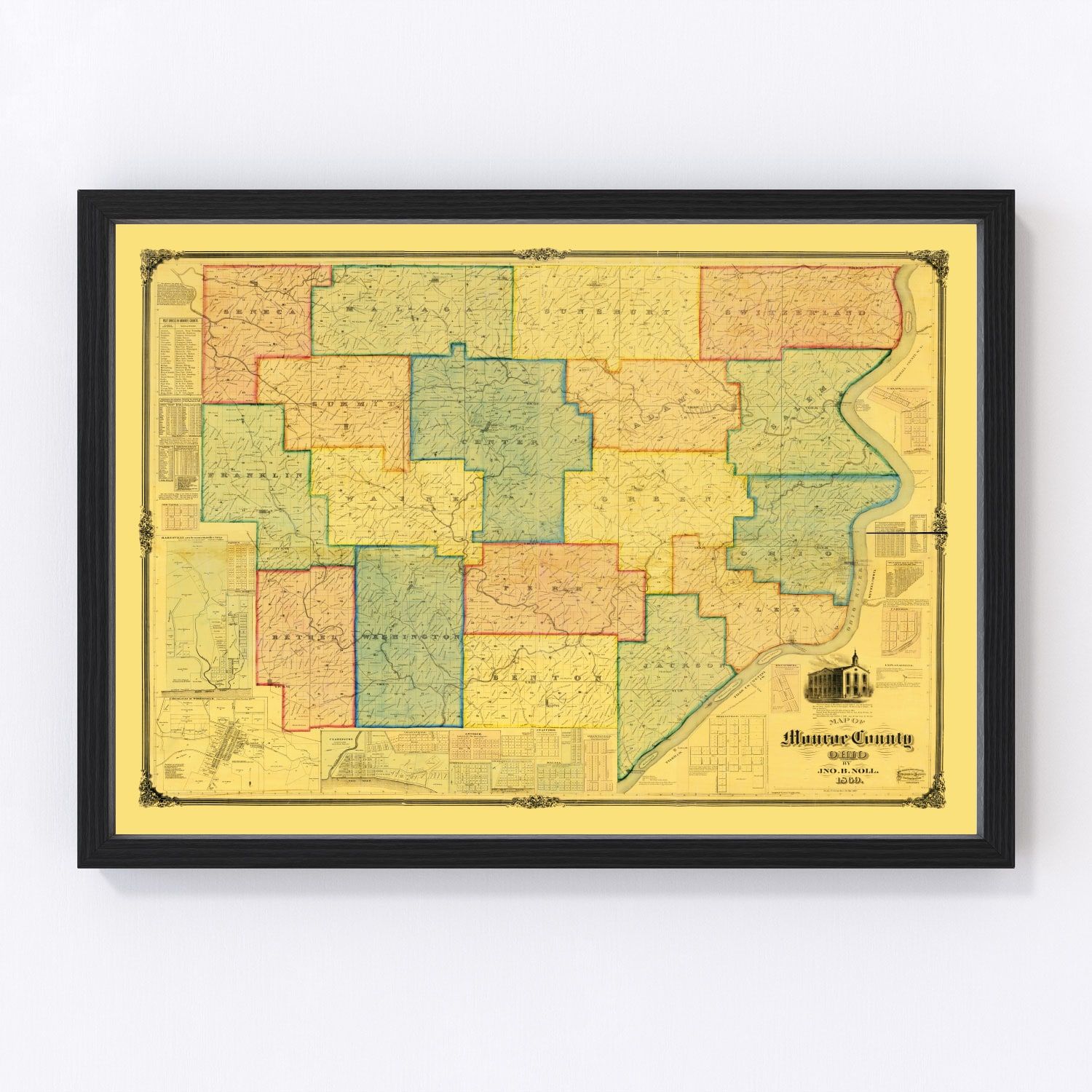 Vintage Map of Monroe County, Ohio 1869