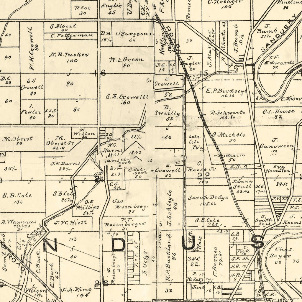 Vintage Map of Sandusky County, Ohio 1891